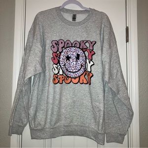 NEW Grey “SPOOKY” Halloween Smiley Sweatshirt